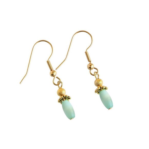 JURATE AMBER Jewelry - Teal Glass and Gold Earrings